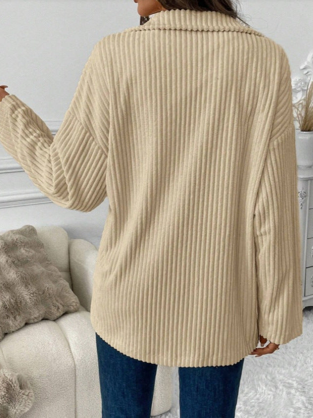 Beige Corduroy Boho Loose Shirt Jacket