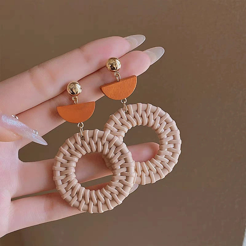 Boho Natural Material Woven Earrings Collection | Ethnic Style Niche Design Vacation Jewelry
