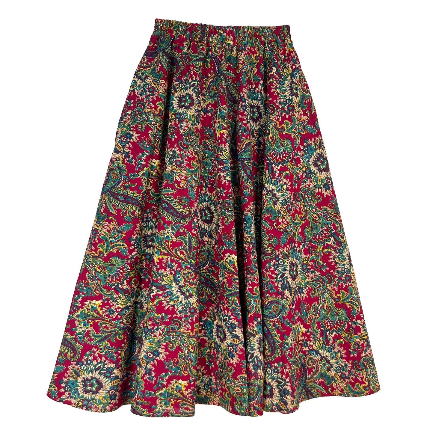 Cotton and linen printed maxi skirt | Retro ethnic style elastic waist midi skirt