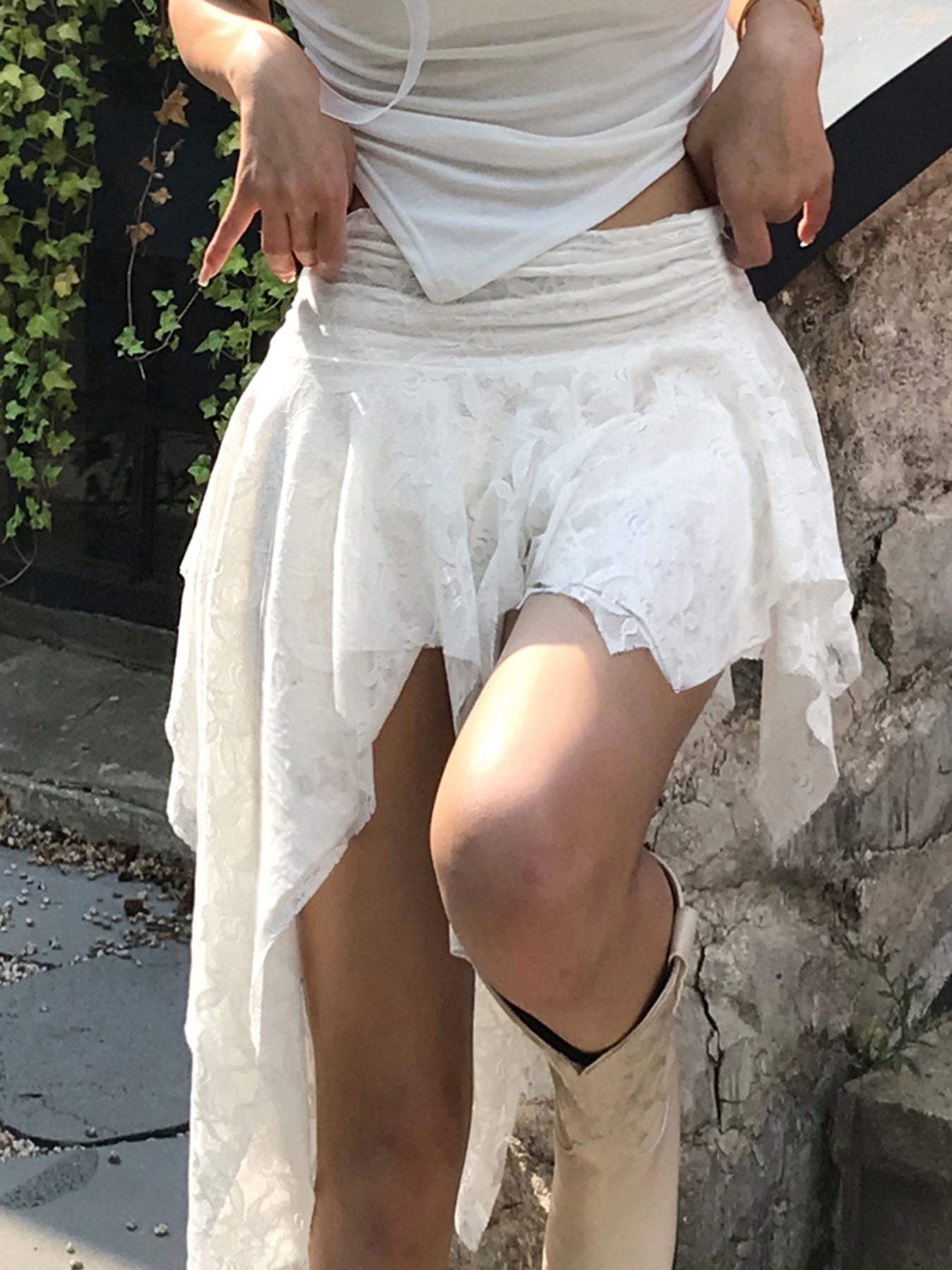 Boho Tiered Ruffle Asymmetrical Draped Mesh Skirt