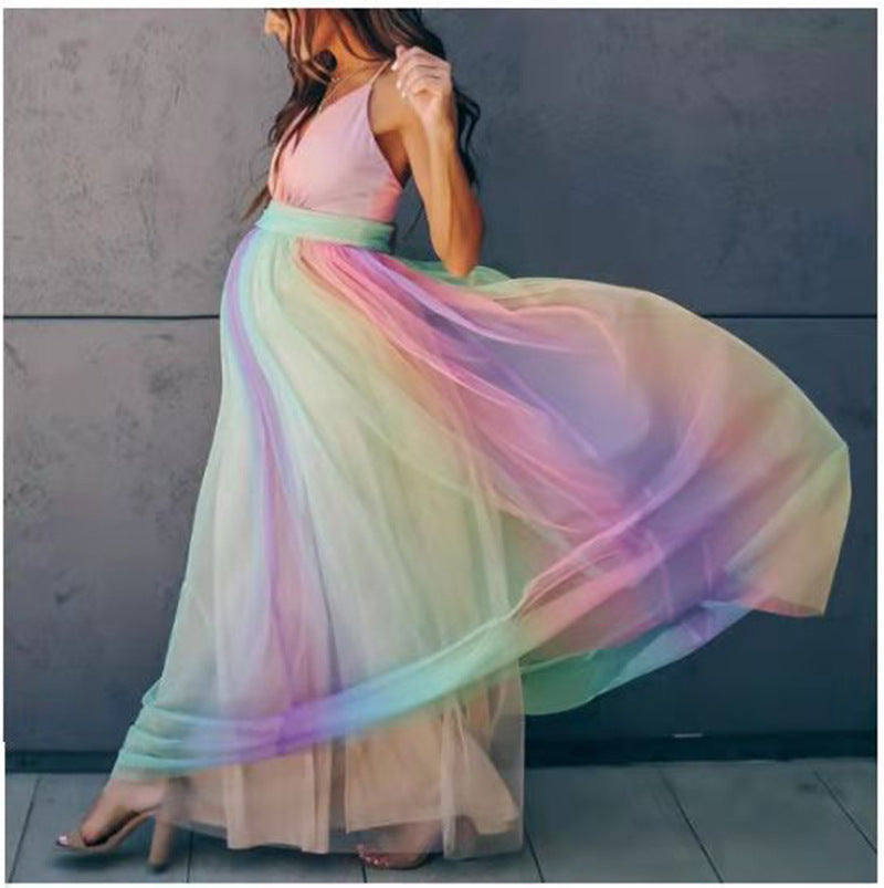 Boho Rainbow Gradient Halter Open Back Maternity Maxi Dress