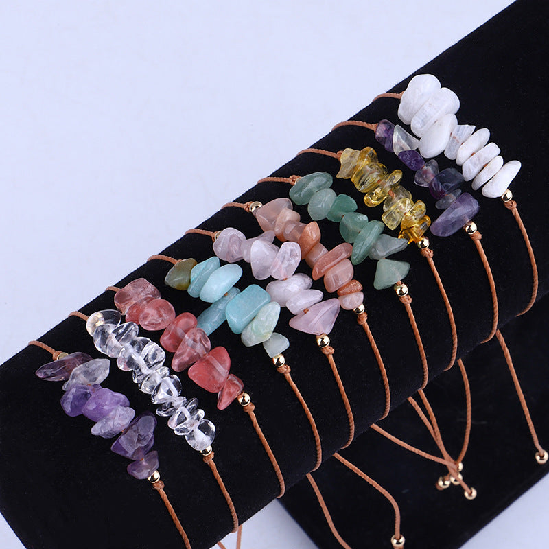 Boho Natural Irregular Stone Adjustable Braided Bracelet | Multi-Color Crystal Beaded Cord Bracelet