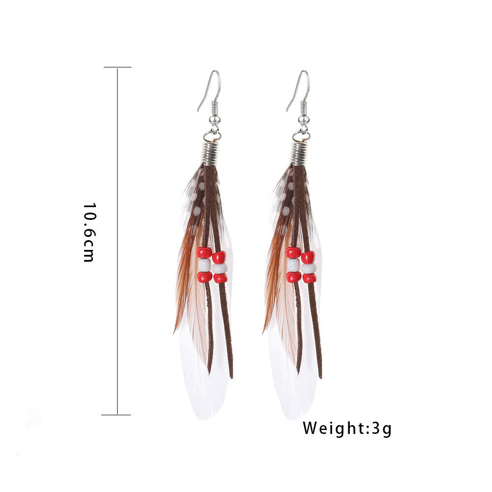 Boho Colorful Feather Beaded Tassel Earrings | Ethnic Style Unique Design Earrings