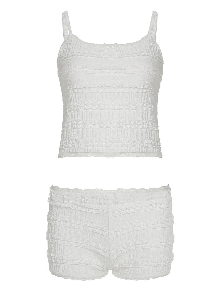 Boho Floral Gingham Lace Trim Cami & Shorts Loungewear Set