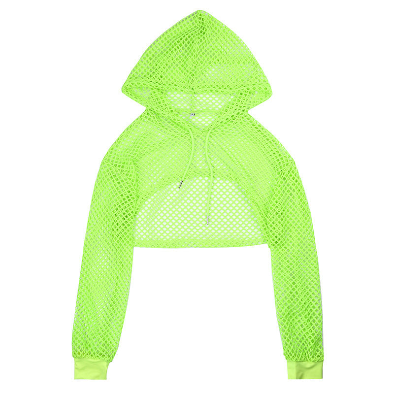 Bohemian Fishnet Mesh Cropped Hooded Cover-Up