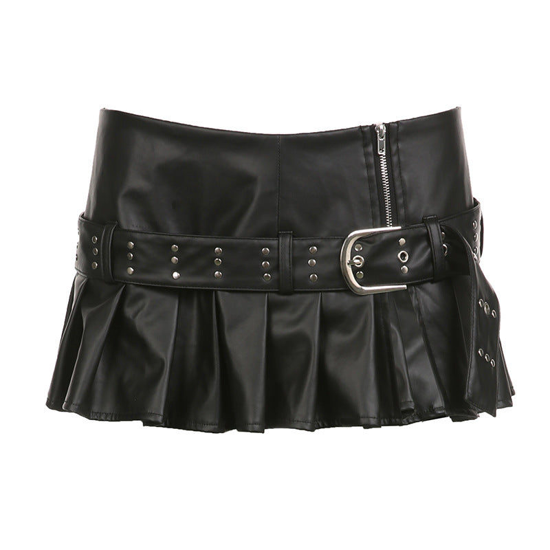 Y2K Style Metal Button/Studded/Belt/Bow Decorated PU Leather Mini Skirt Collection