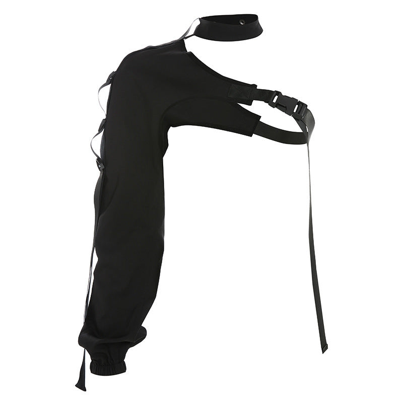 Boho Irregular One-Sleeve Hooded Leather Techwear Arm Warmer Collection