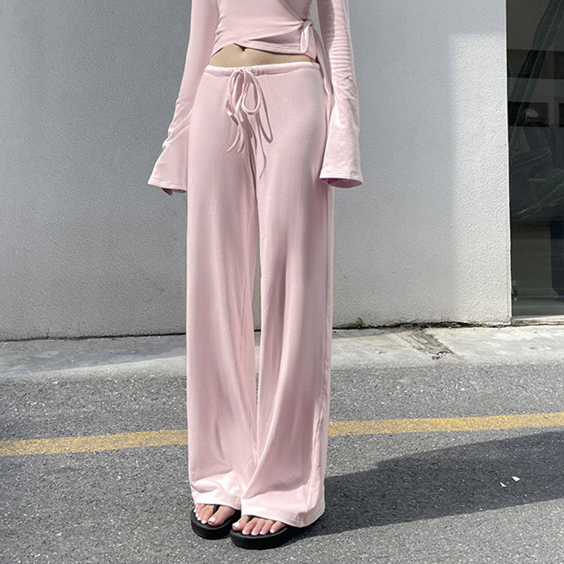 Wrap V-Neck Flare Sleeve Loungewear Wide-Leg Pants Set