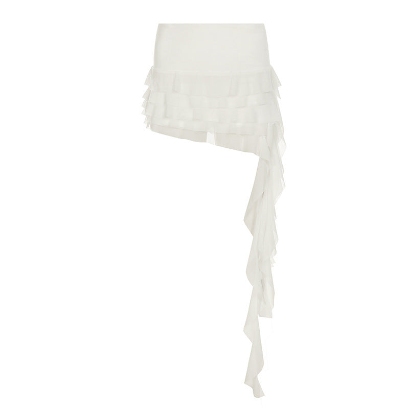 Boho Tiered Ruffle Asymmetrical Draped Mesh Skirt