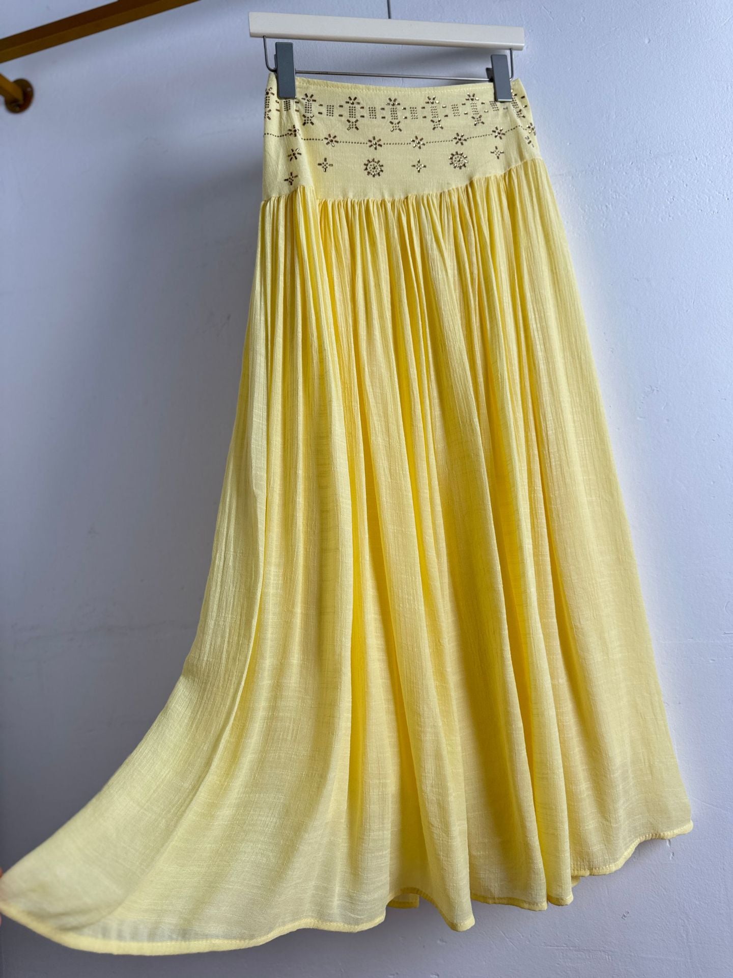 Boho High Waist Gold Embroidery Flare Maxi Skirt | Retro Vacation Drape A-Line Skirt