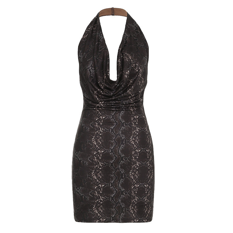 Boho Floral Halter Open-Back A-Line Dress