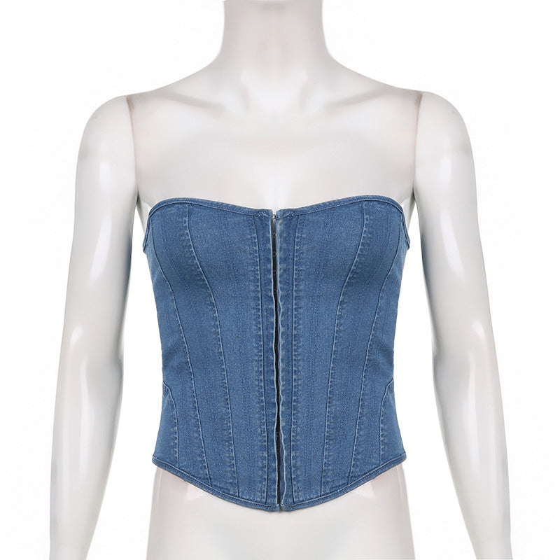 Denim Strapless Corset Top
