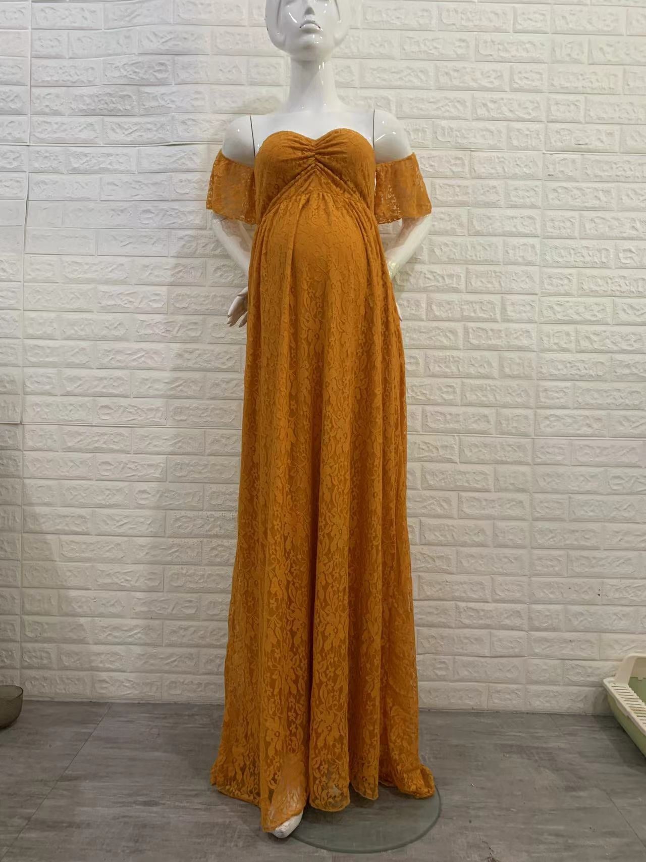 Maternity Photo Shoot Off Shoulder Lace Trailing Maxi Dress