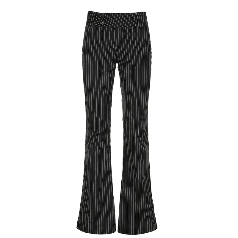Bohemian Striped Wide Waistband Flared Straight Leg Pants