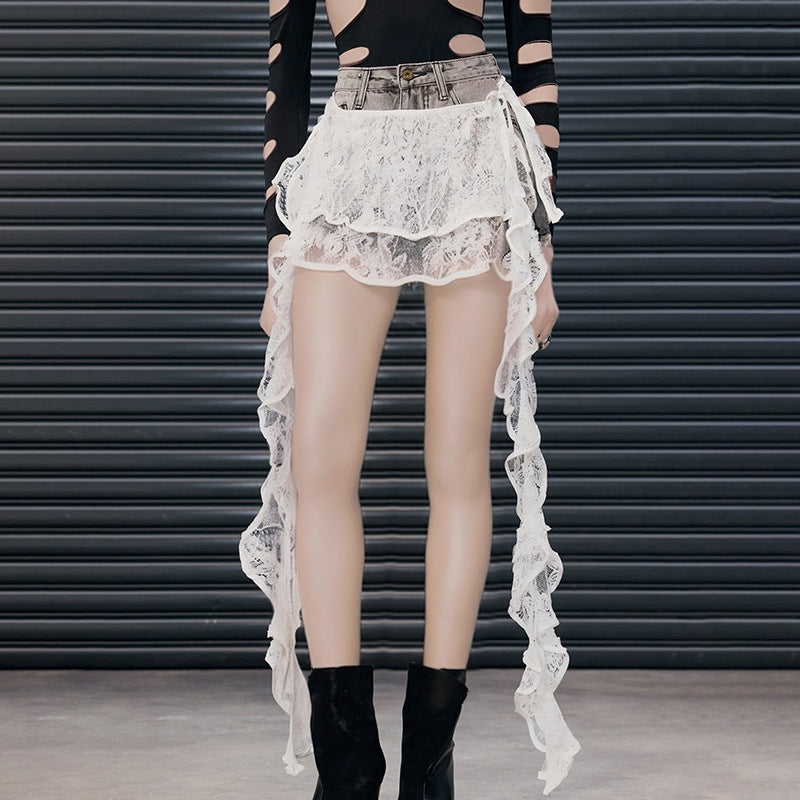Boho Tiered Ruffle Asymmetrical Draped Mesh Skirt