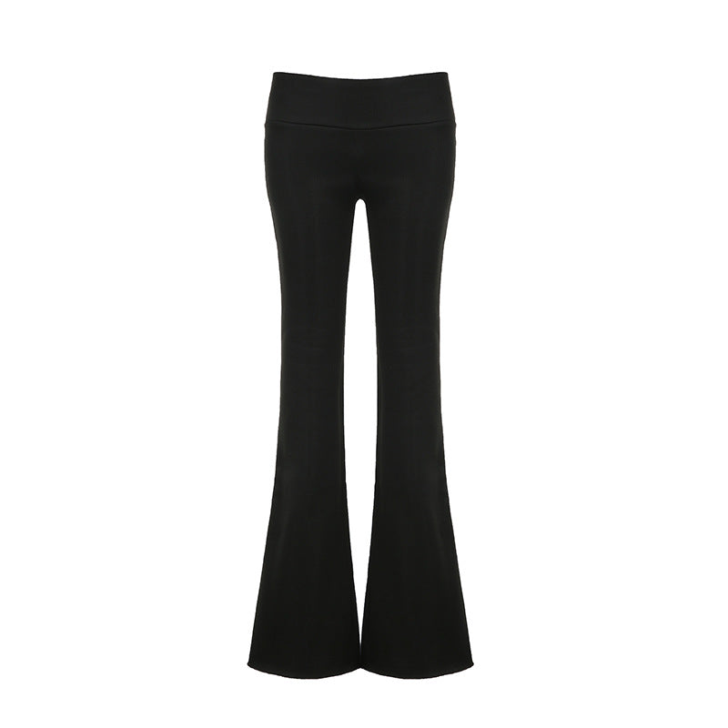 Low-Rise Foldover Waist Flared Sweatpants