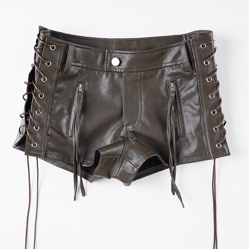 Boho Low-Rise Distressed Faux Leather Mini Shorts Collection