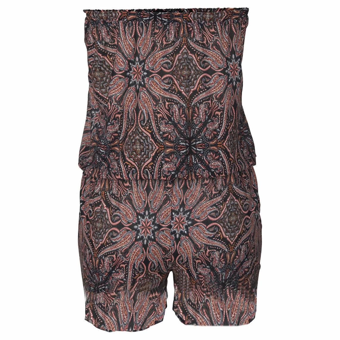 Boho Paisley Print Strapless Waistband Romper