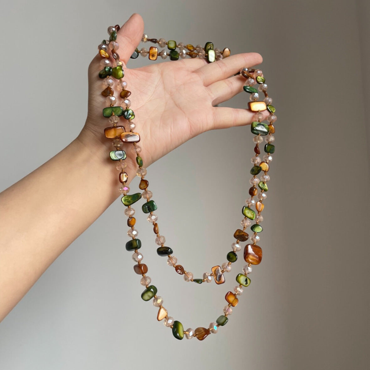 Vintage Bohemian Double Layer Irregular Shell Beaded Necklace, Retro Luxury Vacation Clavicle Chain