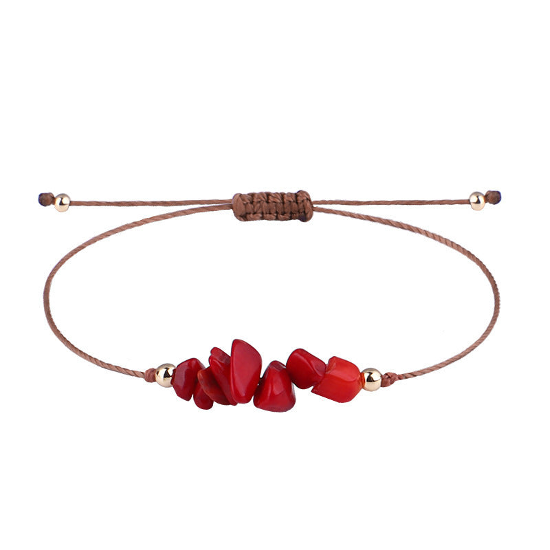 Boho Natural Irregular Stone Adjustable Braided Bracelet | Multi-Color Crystal Beaded Cord Bracelet