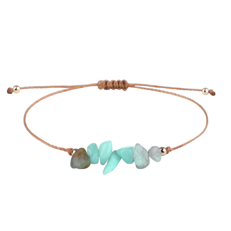 Boho Natural Irregular Stone Adjustable Braided Bracelet | Multi-Color Crystal Beaded Cord Bracelet