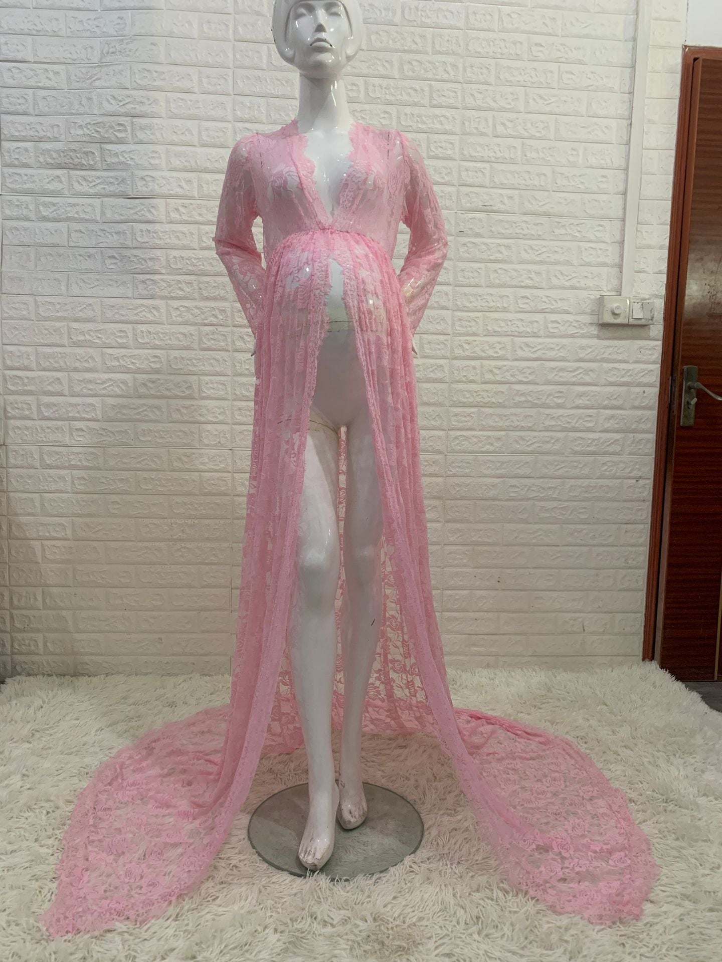 Maternity Photo Shoot Lace Sheer Open Front Maxi Robe