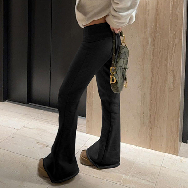 Low-Rise Foldover Waist Flared Sweatpants