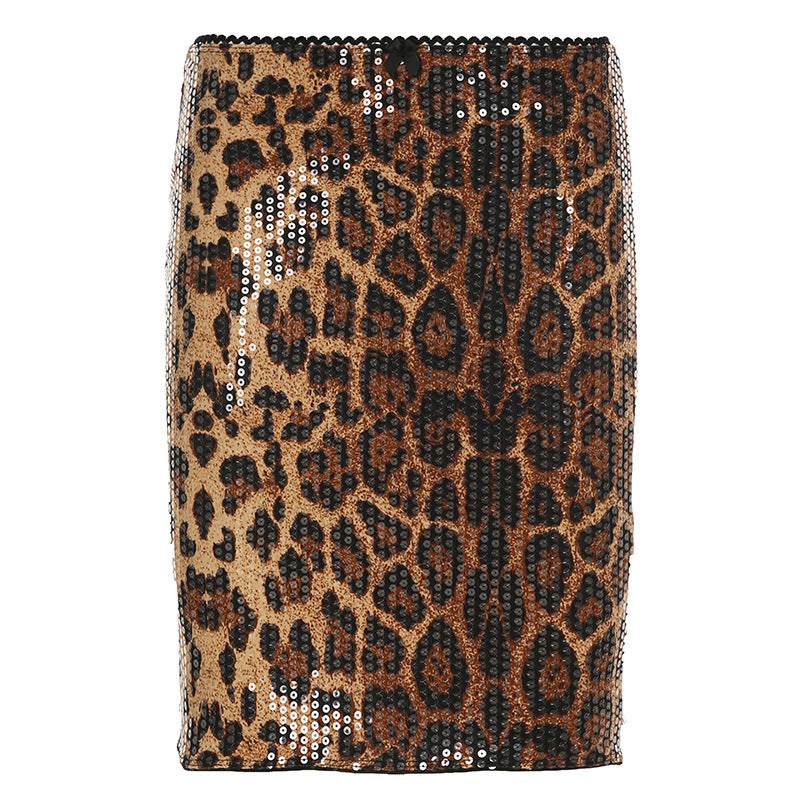 Bohemian Leopard Print Sequin Cami Bodysuit & Skirt Collection