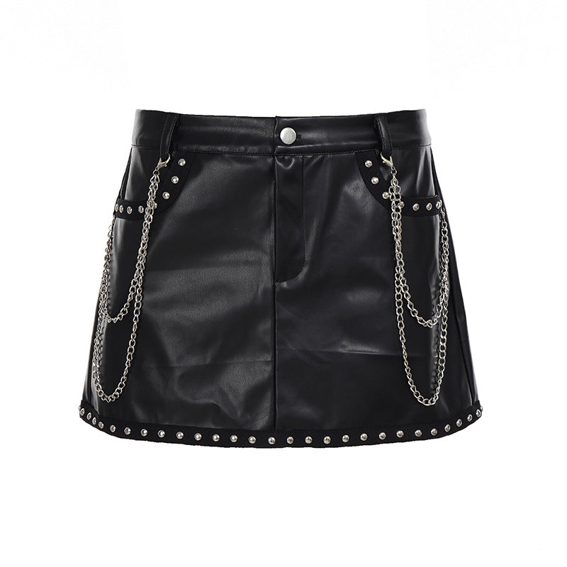 Y2K Style Metal Button/Studded/Belt/Bow Decorated PU Leather Mini Skirt Collection