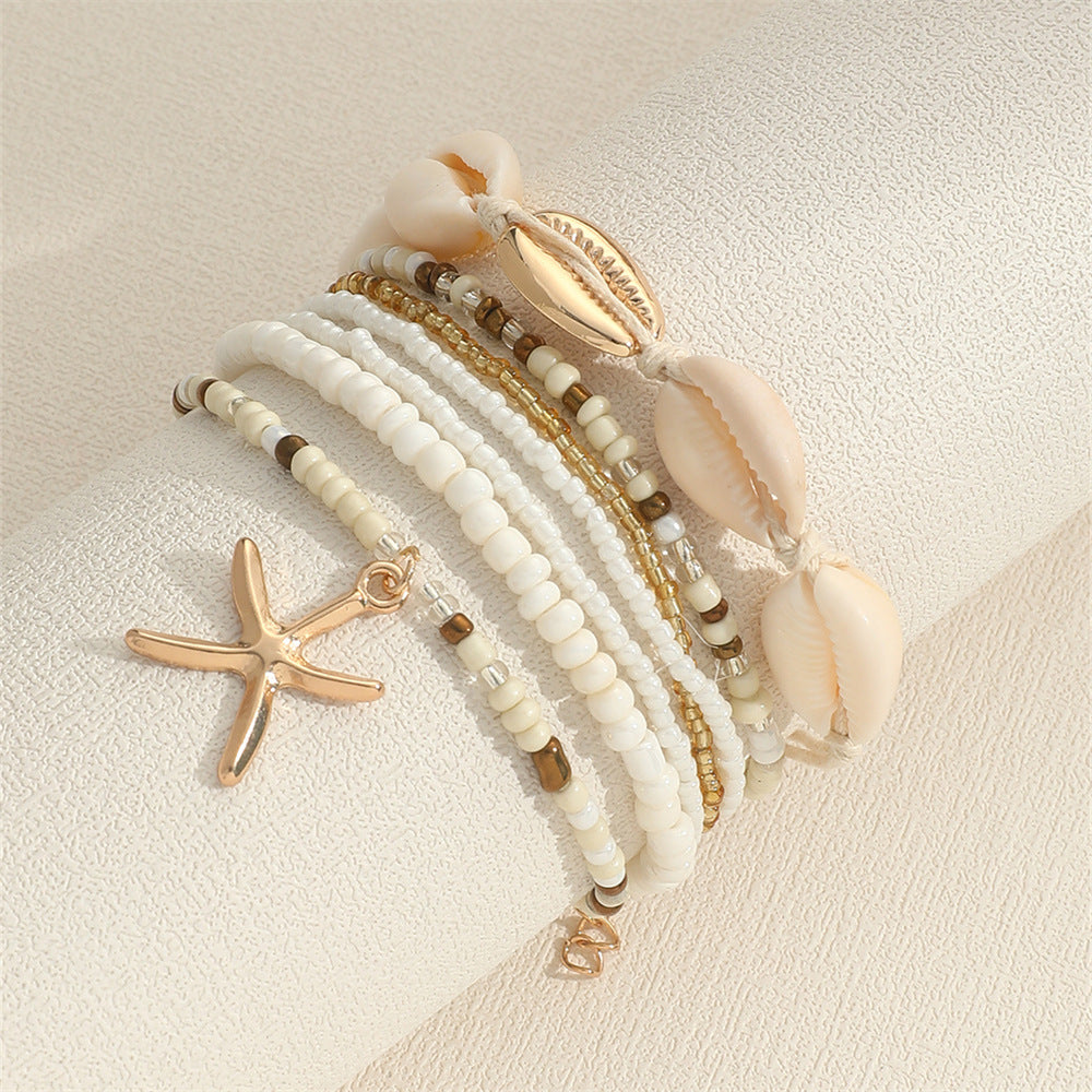Boho Shell Starfish Beaded Multi-Layer Bracelet | Vacation Beach Unique Design Jewelry