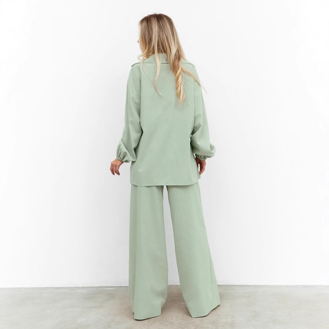 3-Color Loose Casual Shirt & Wide Leg Pants Set