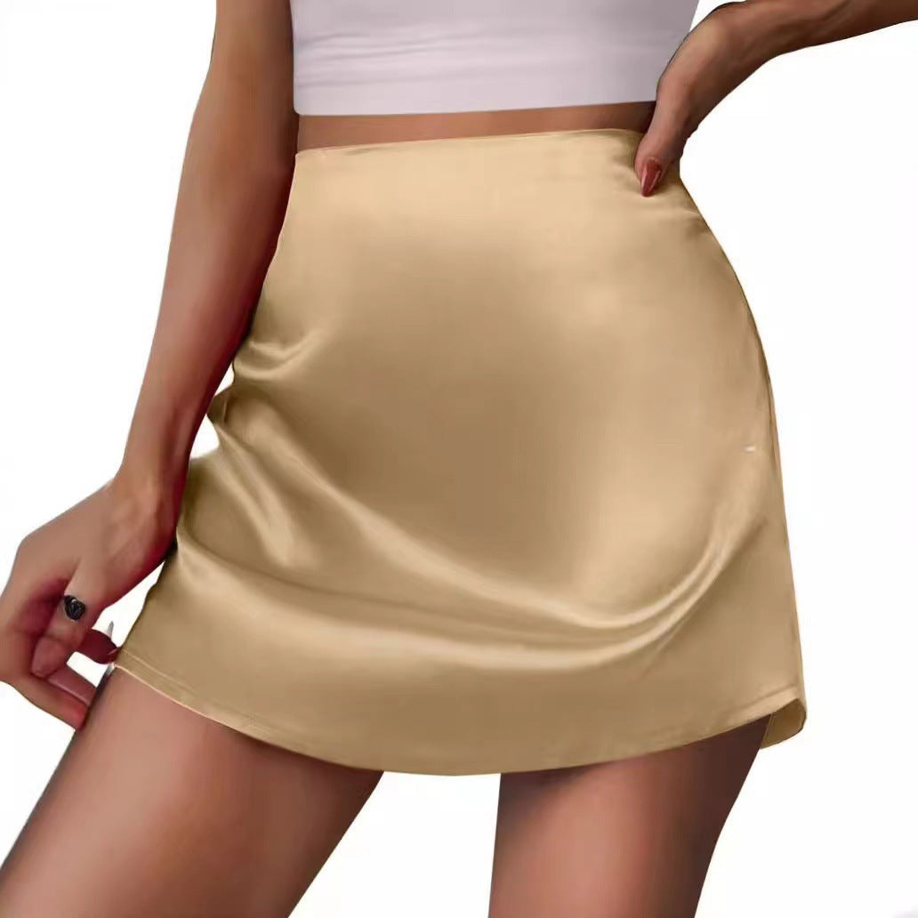 Bohemian Solid Color Satin High Waist Flowy A-Line Mini Skirt