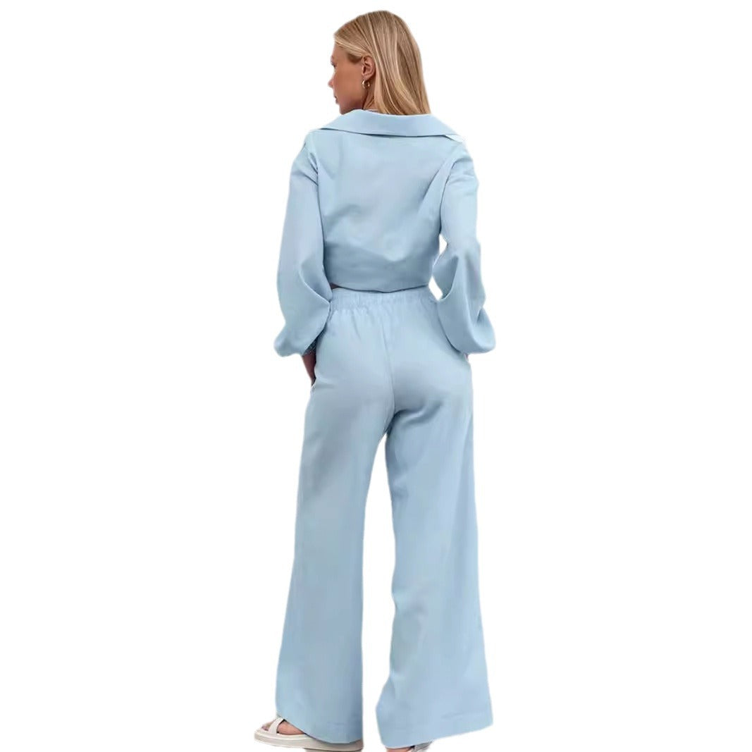3-Color Loose Casual Shirt & Wide Leg Pants Set