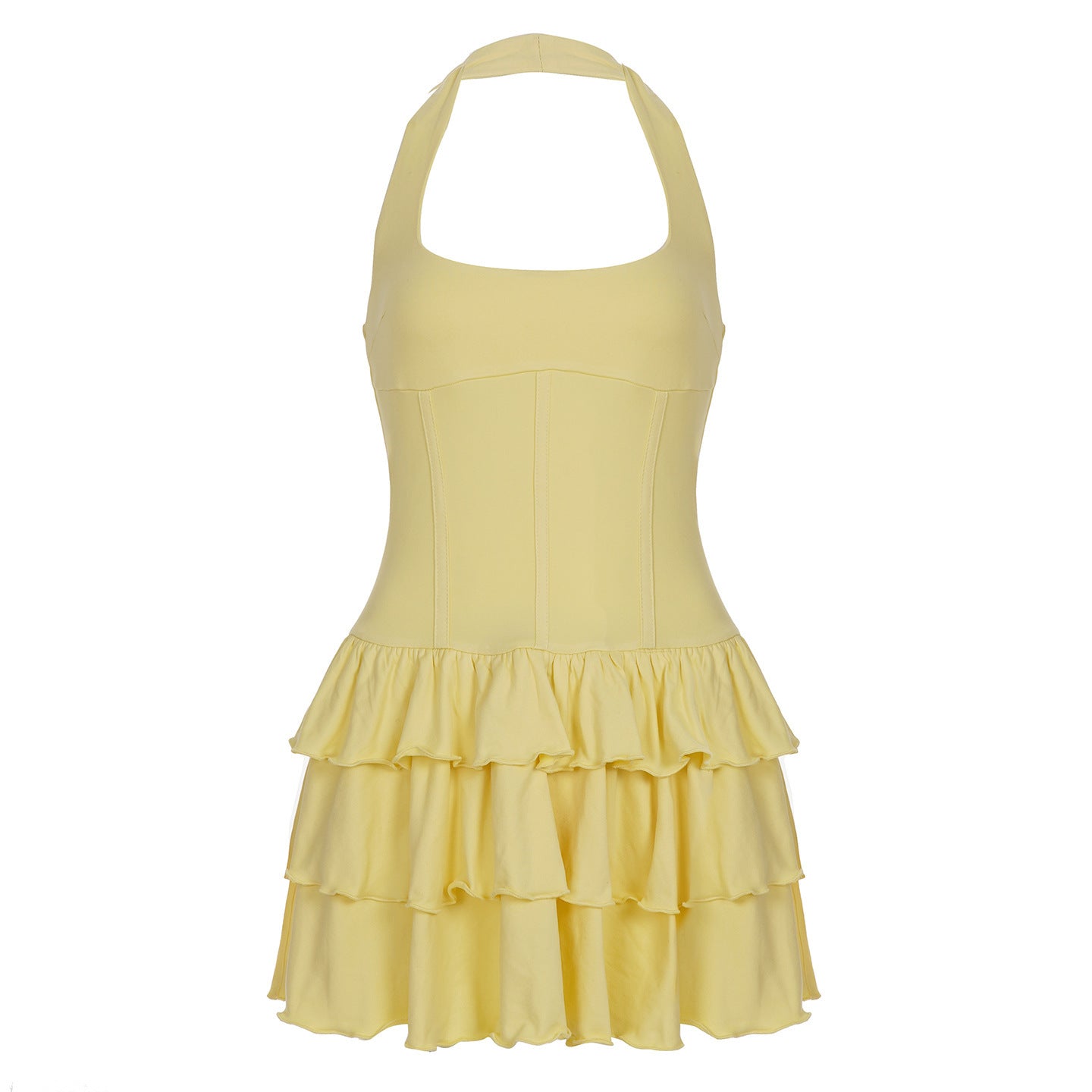 Bohemian Halter Corset Tiered Ruffle Cake Mini Dress