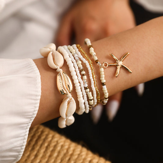 Boho Shell Starfish Beaded Multi-Layer Bracelet | Vacation Beach Unique Design Jewelry