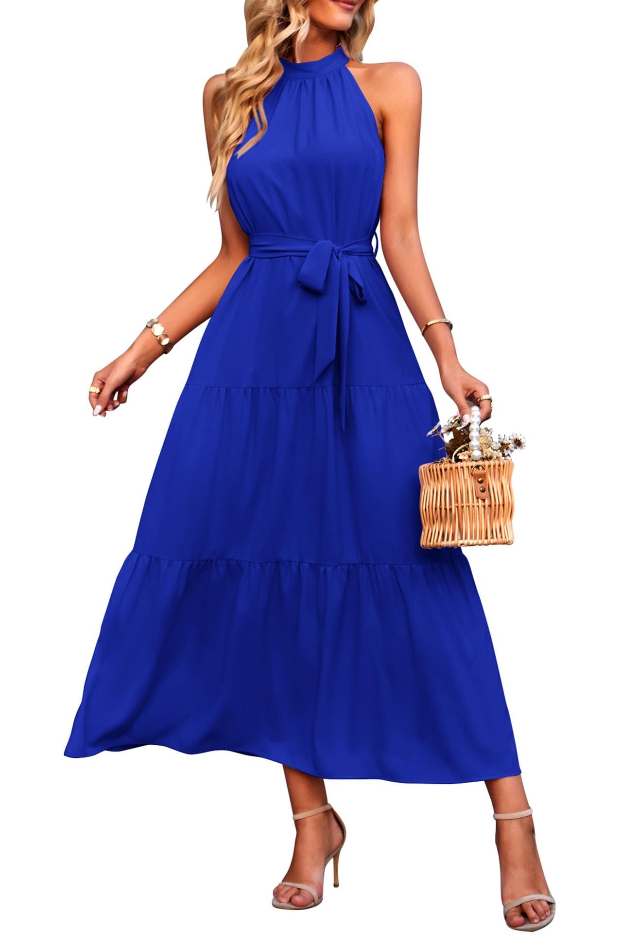 Boho Halter Neck Tiered Midi Dress