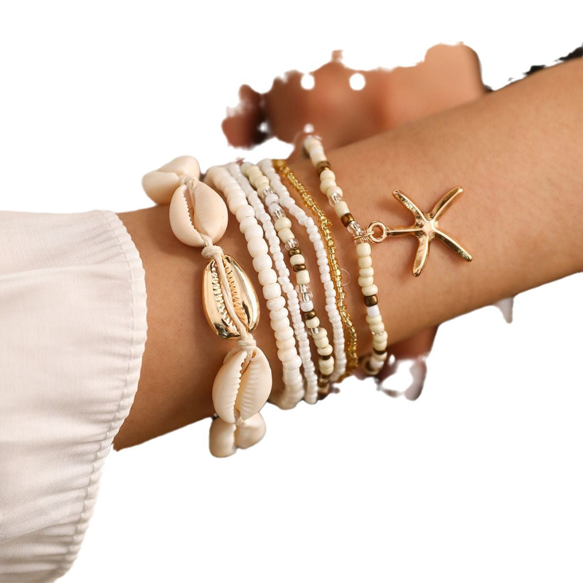 Boho Shell Starfish Beaded Multi-Layer Bracelet | Vacation Beach Unique Design Jewelry