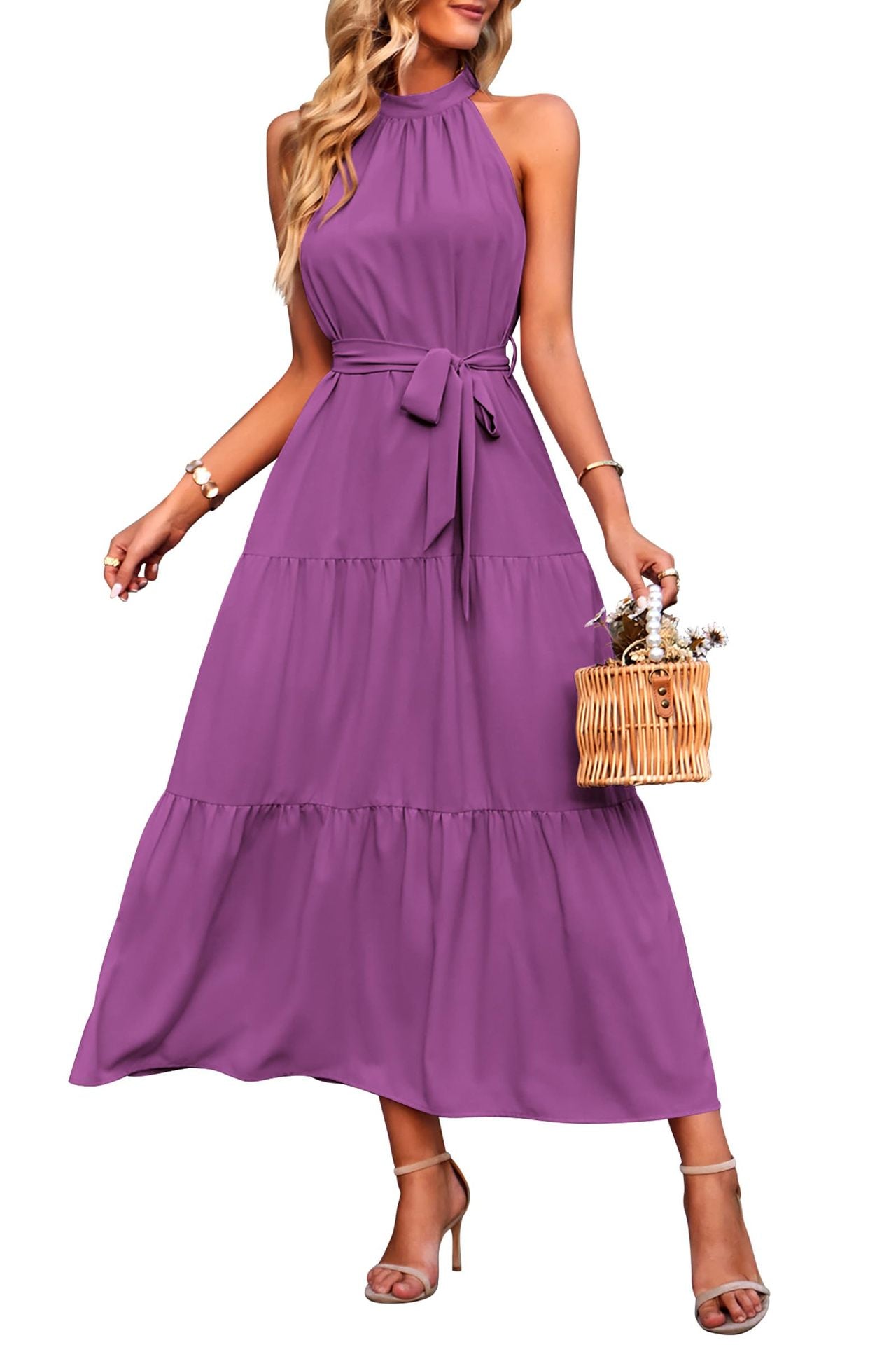 Boho Halter Neck Tiered Midi Dress