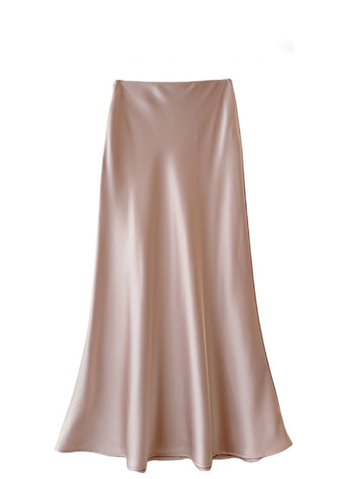 Bohemian Solid Color Satin High Waist Flowy Mermaid Maxi Skirt