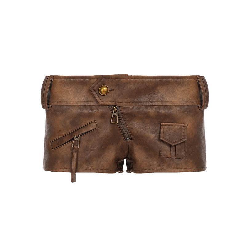 Boho Low-Rise Distressed Faux Leather Mini Shorts Collection