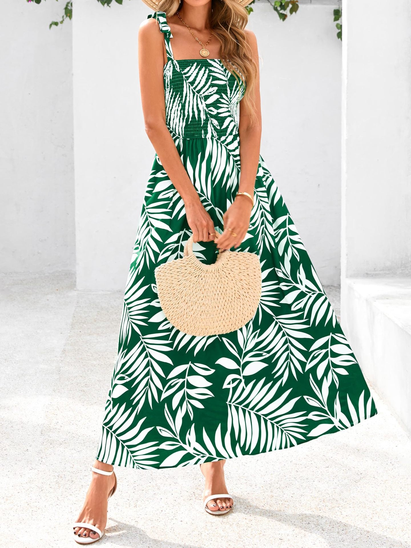 Multi-Color Boho Print Tie-Strap Cami Maxi Dress