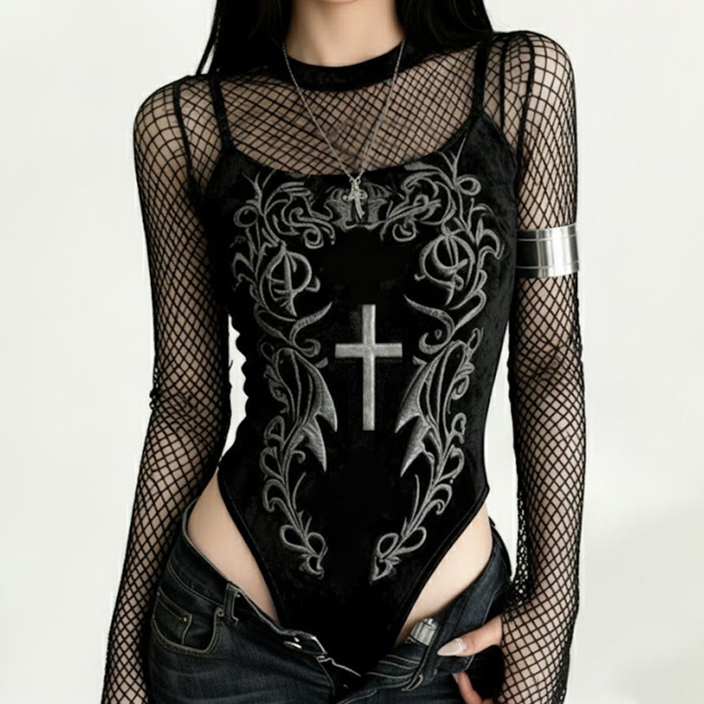 Boho Sheer Mesh Printed Long Sleeve Bodysuit Collection