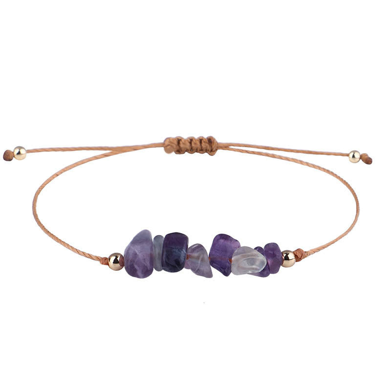 Boho Natural Irregular Stone Adjustable Braided Bracelet | Multi-Color Crystal Beaded Cord Bracelet