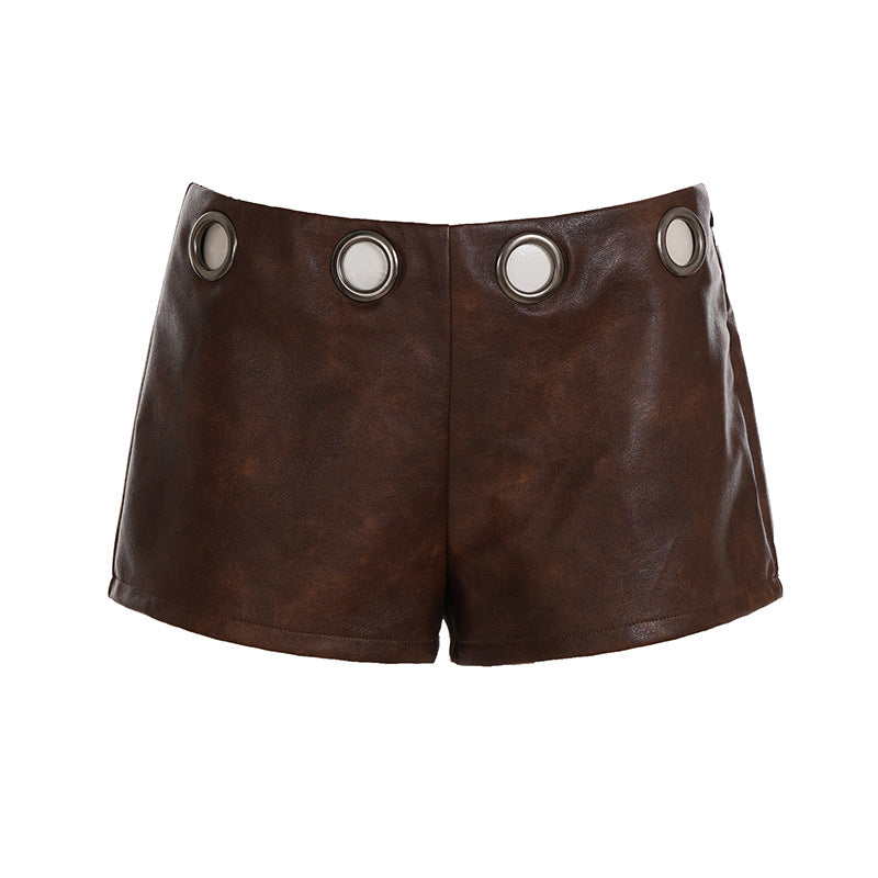 Boho Low-Rise Distressed Faux Leather Mini Shorts Collection