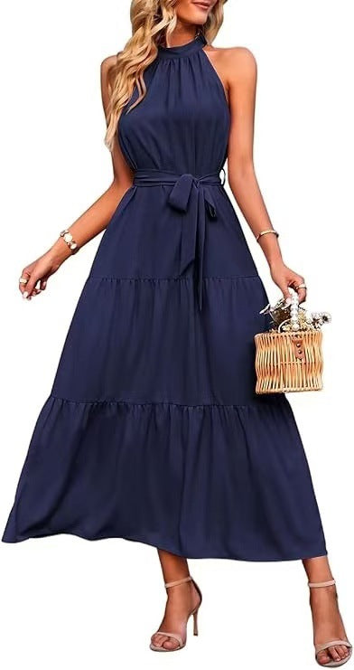Boho Halter Neck Tiered Midi Dress