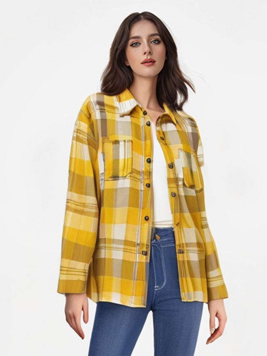 Pink-Tone Plaid Boho-Style Loose Shirt