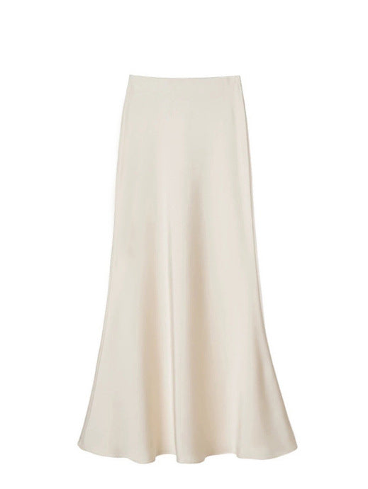 Bohemian Solid Color Satin High Waist Flowy Mermaid Maxi Skirt