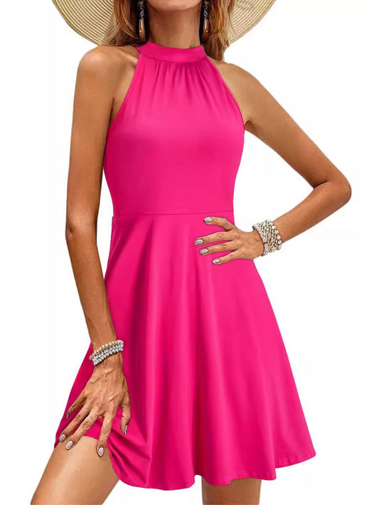 Multi-Color Halter Neck Waisted A-Line Mini Dress