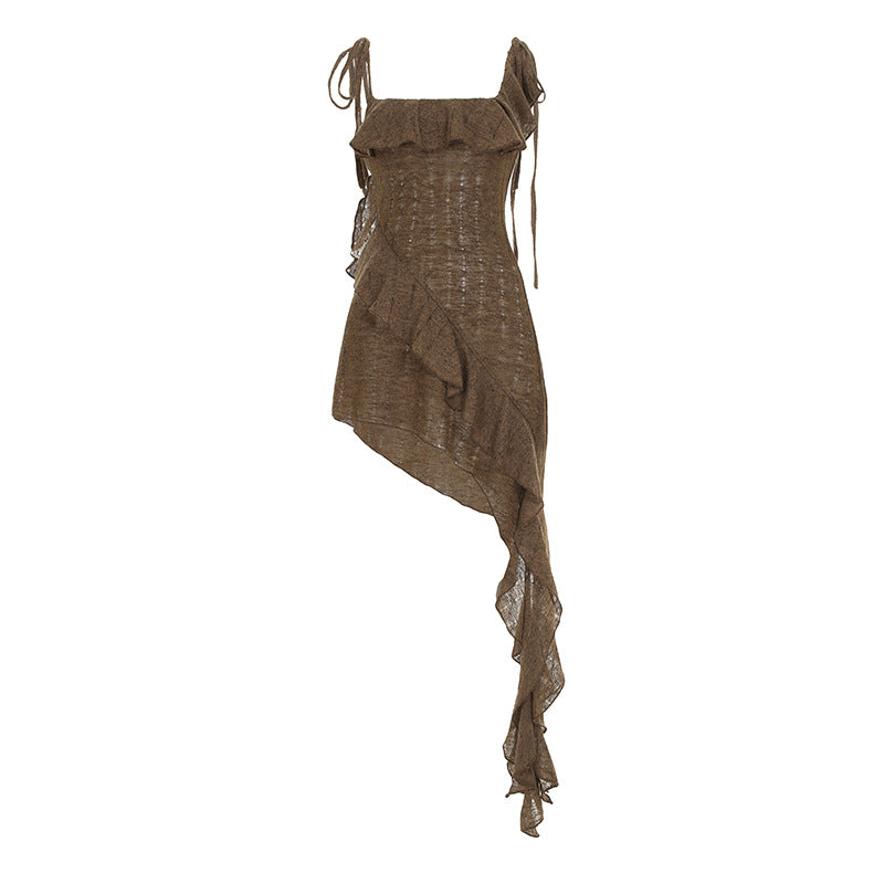 Bohemian Distressed Halter Deep-V Asymmetrical Dress Collection