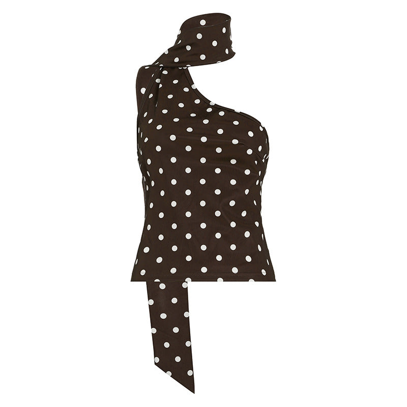 Leopard & Polka Dot Halter Tie Ruffled Top